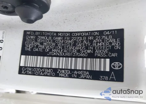 2011 Toyota Prius Two from USA, damaged, VIN JTDKN3DUXB1370460